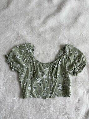 Hollister Green Floral Crop Top